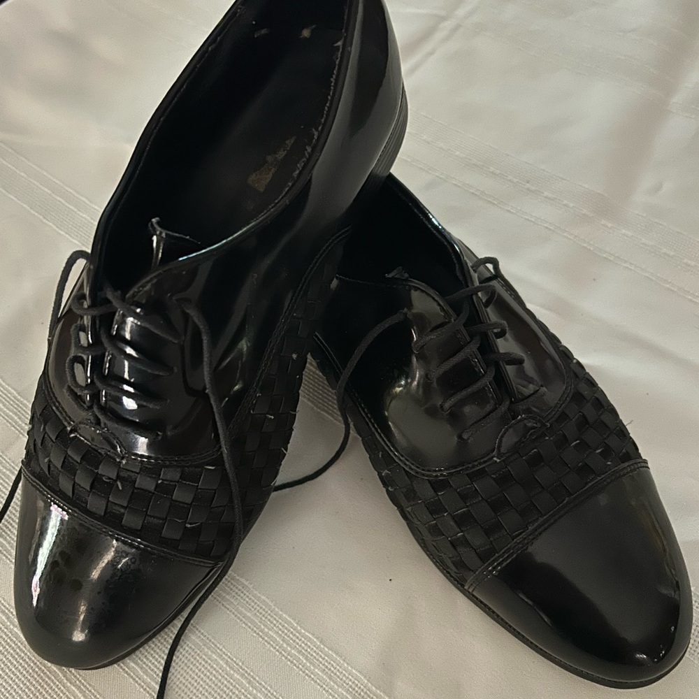 Perry Ellis Black Formal Patent Leather w/Woven Inserts Lace-up Men’s Shoes 10W.